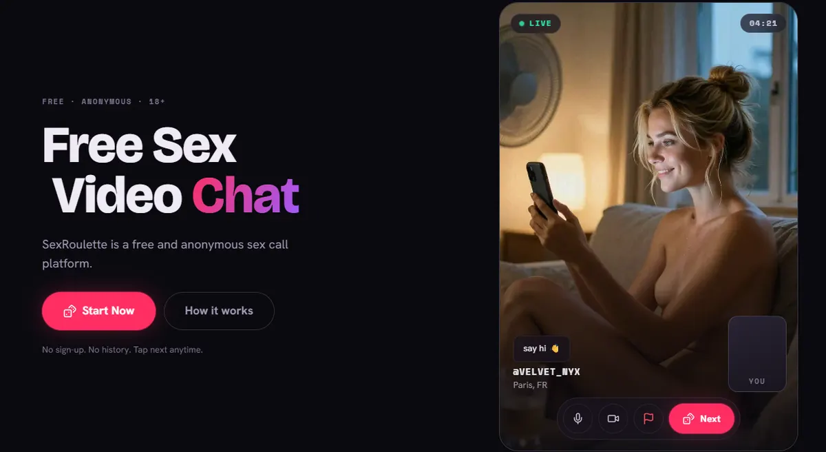 SexRoulette — free, anonymous sex video chat. No sign-up, no history.